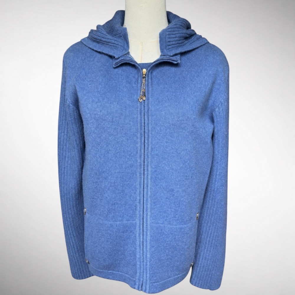 St John Cashmere 3 Piece Hoodie Jacket Tank Pants Suit Set Blue L XL Vintage - Picture 2 of 13